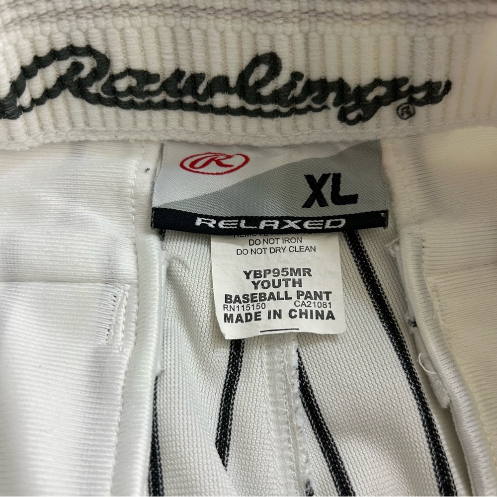 Rawlings Youth White Black Relaxed Baseball Pinstripe Pants Size Youth XL - Picture 3 of 7